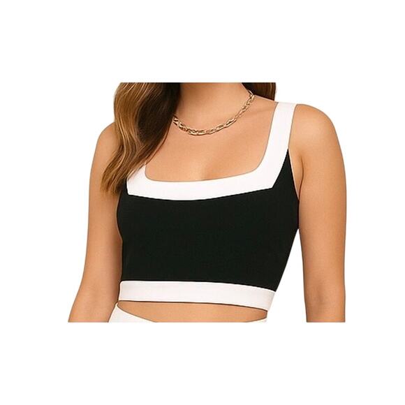 Lulus Black & White Zip Front Crop Top NWT XS - Picture 1 of 5